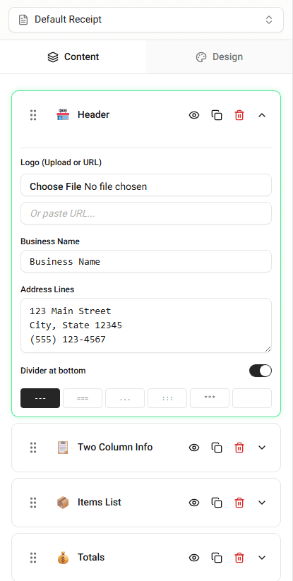 Formatting options in the Design tab