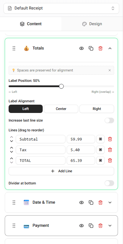 Editing totals values directly in the Totals section