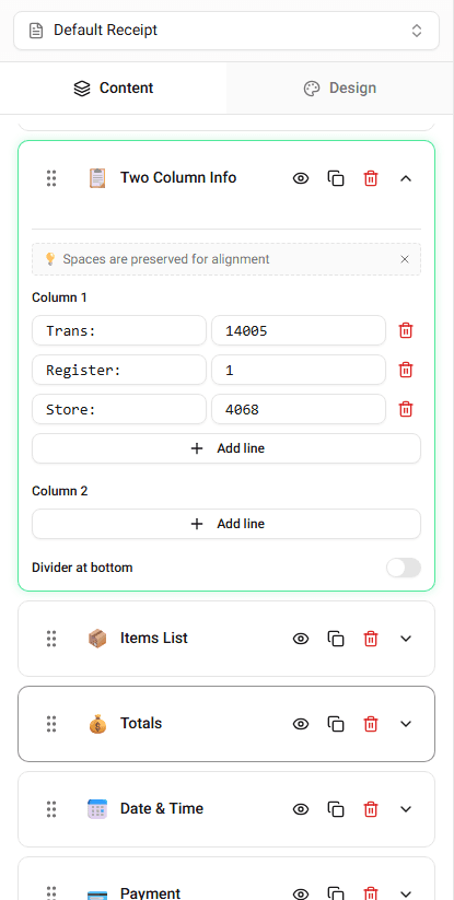 Editing transaction ID in the Two Column Info section